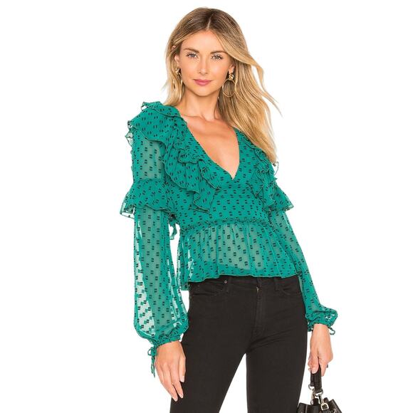 Tularosa Mabel Ruffle Top in Teal NWOT Size XS - Picture 4 of 10